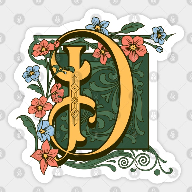 Art Nouveau Letter D, Ornamental Letter D, Art Deco Sticker by Promen Art